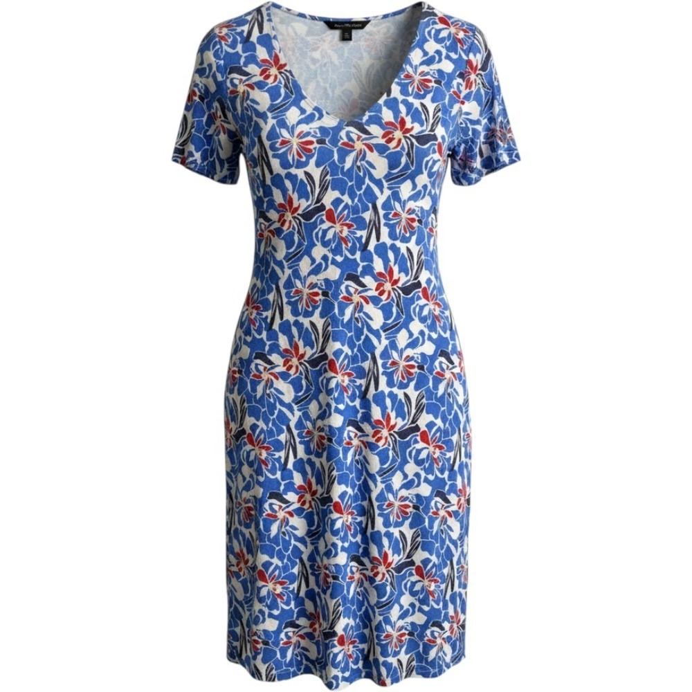 Lane Bryant T-Shirt Dress Womens 14/16 Blue Floral V-Neck Short Sleeve Rayon